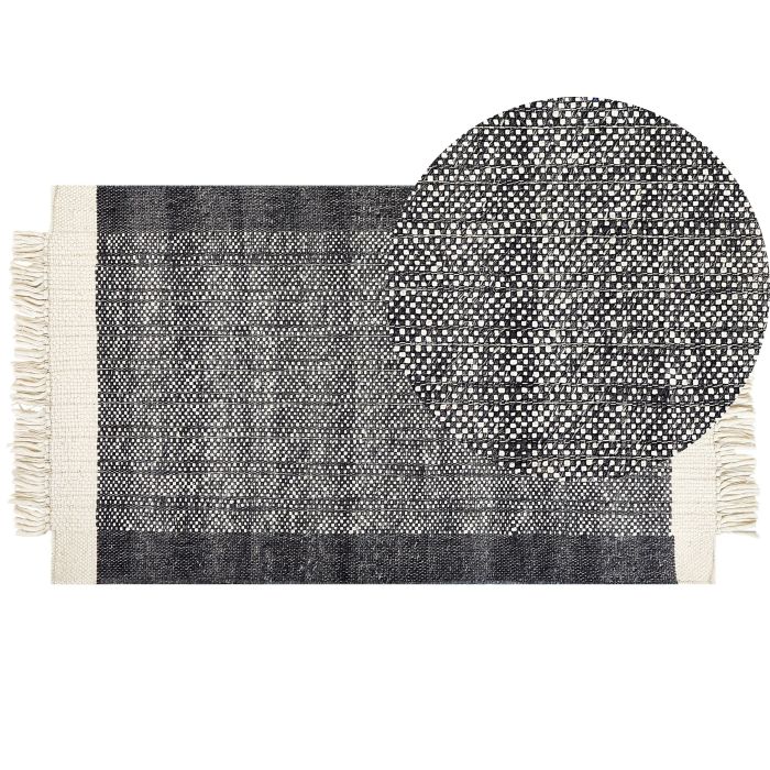 Wool Area Rug 80x150cm Black and Off - White