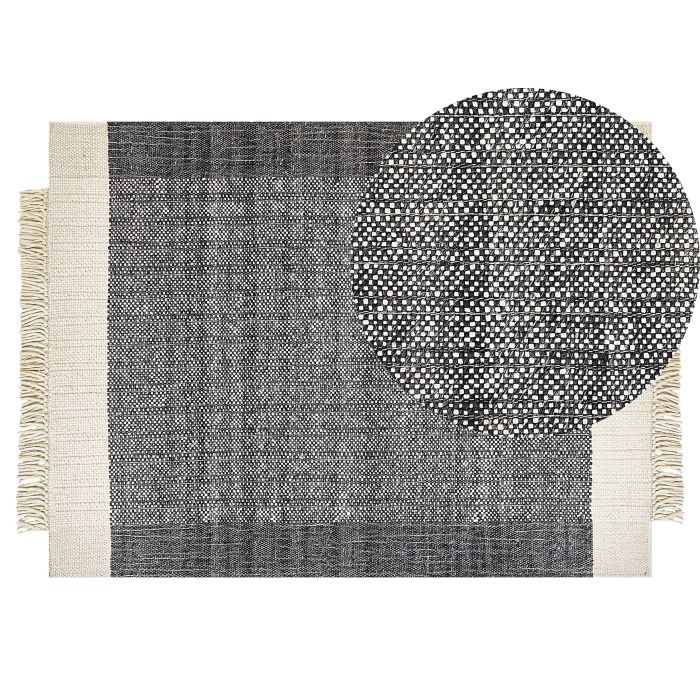Wool Area Rug 140x200cm Black and Off - White