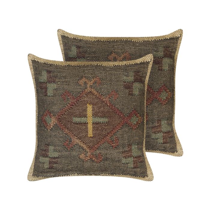 Set of 2 Jute Cushions 45x45cm Multicolour
