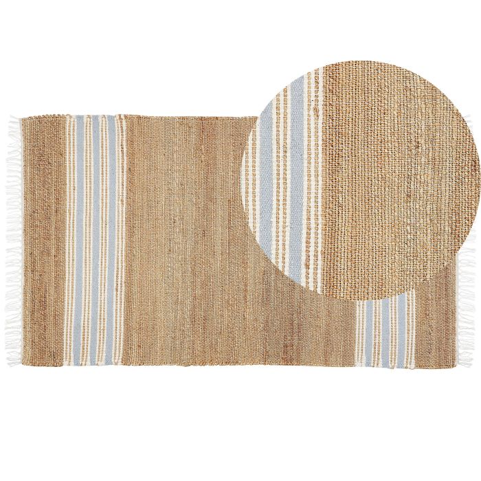Jute Area Rug 80x150cm Beige and Light Blue