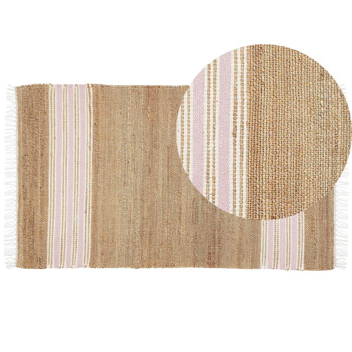 Jute Area Rug 80x150cm Beige and Pastel Pink