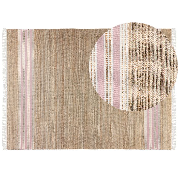 Jute Area Rug 160x230cm Beige and Pastel Pink