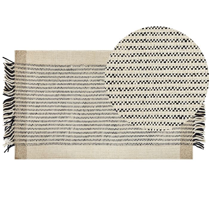 Wool Area Rug 80x150cm Beige and Black