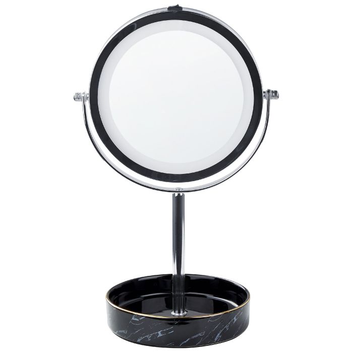 Lighted Makeup Mirror 26cm Silver and Black