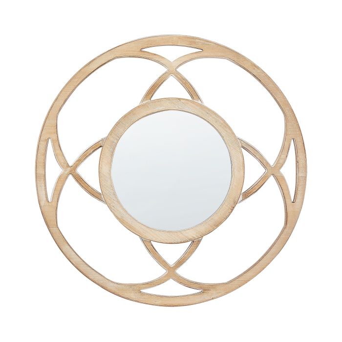 Round Wall Mirror 60cm Light Wood