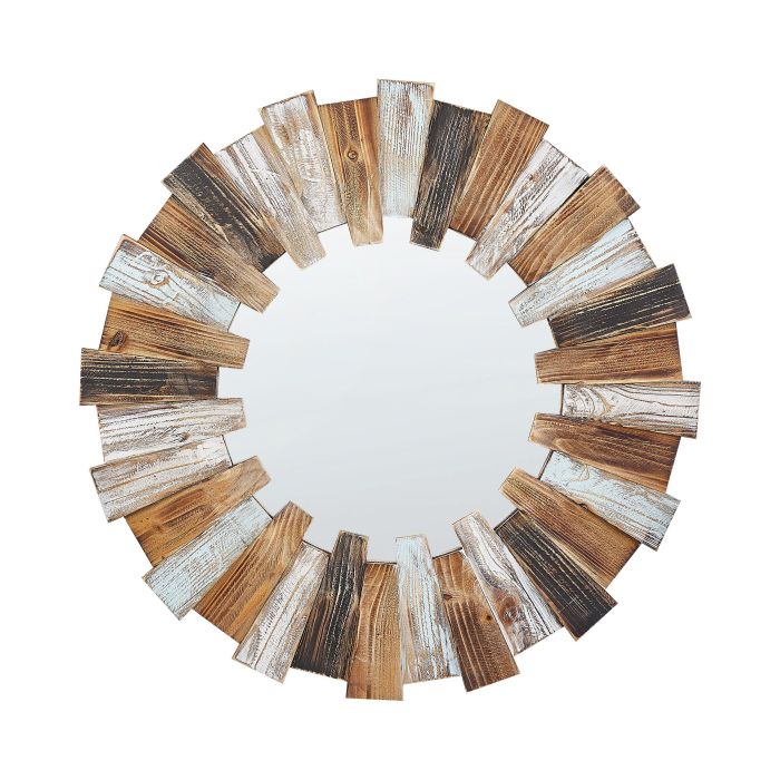 Round Sunburst Wall Mirror 66cm Light Wood