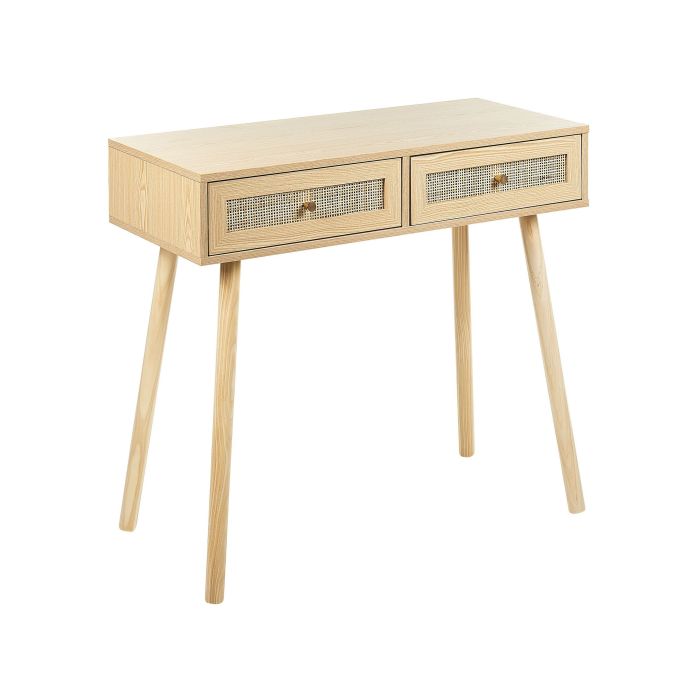 Rattan 2 Drawer Console Table Light Wood ODELL