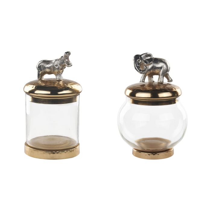 Set of 2 Decorative Containers Gold and Silver