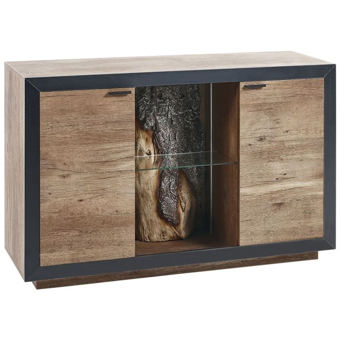 2 Door Sideboard LED Light Wood and Black MARANA
