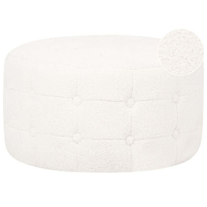 Boucle Pouffe Footstool White TAMPA