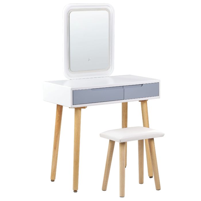 Dressing Table - HUNZA 2 Drawer Dresser White and Grey 80cm