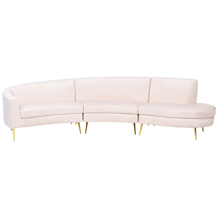 4 Seater Curved Velvet Sofa Beige MOSS
