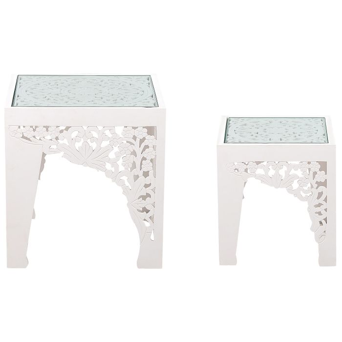 Set of 2 Glass Top Side Tables White AMADPUR