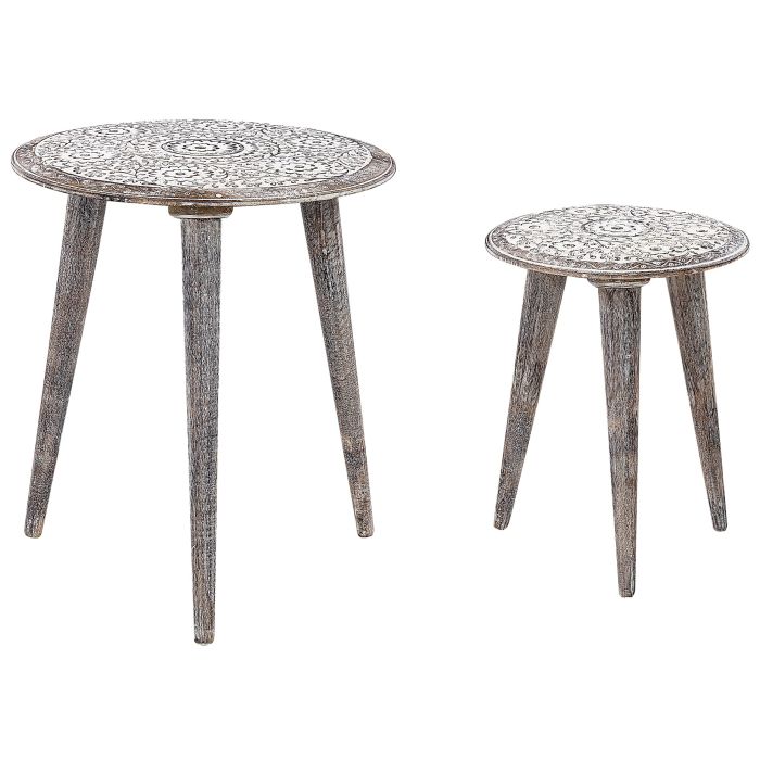 Set of 2 Mango Wood Side Tables Off-White BARJU