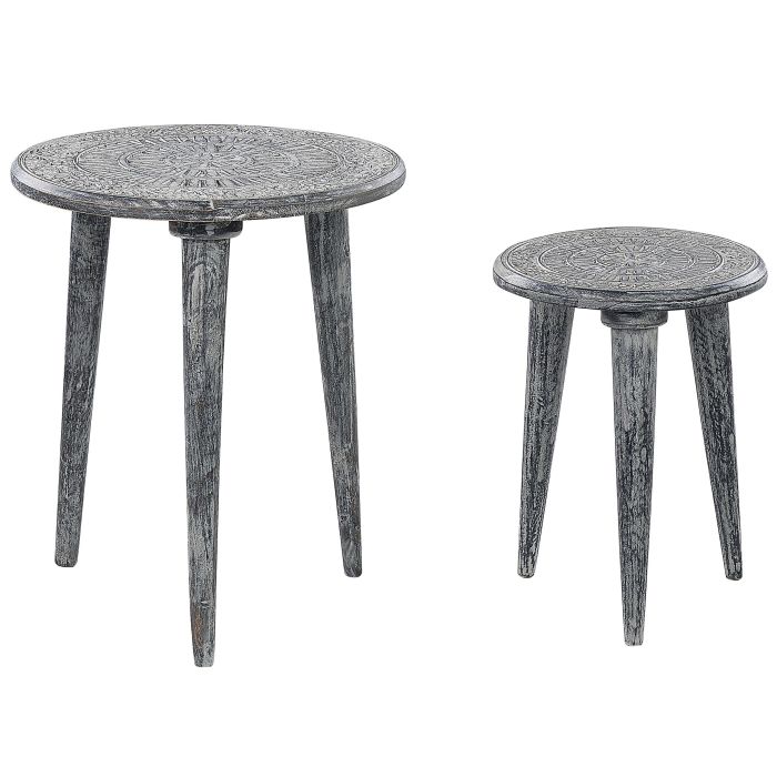 Set of 2 Mango Wood Side Tables Grey JATRA