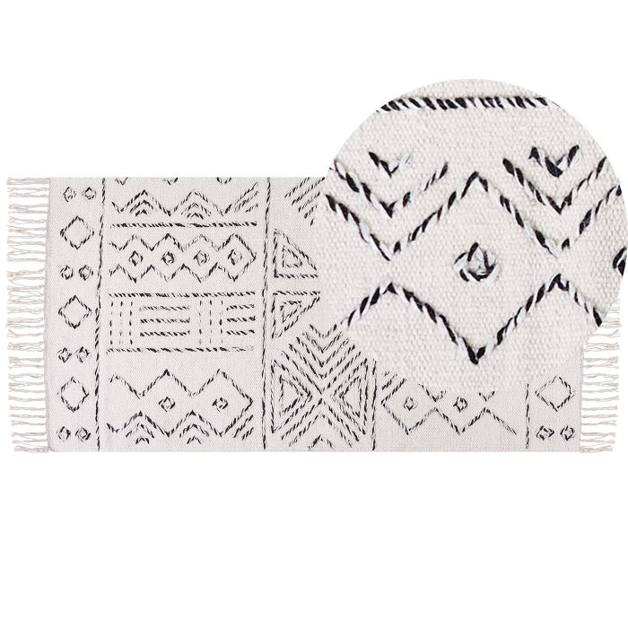 Wool Area Rug 80x150cm White and Black