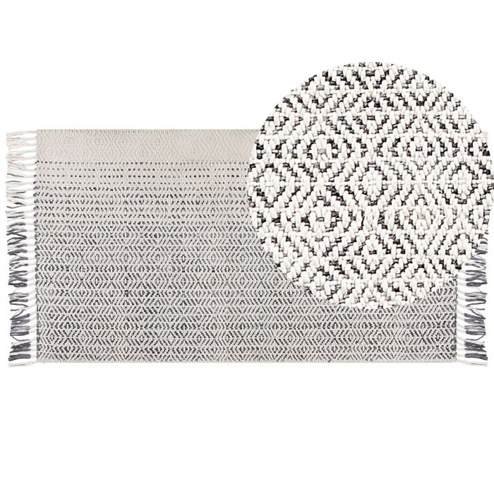 Wool Area Rug 80x150cm White and Grey