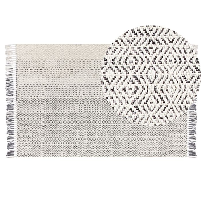Wool Area Rug 140x200cm White and Grey