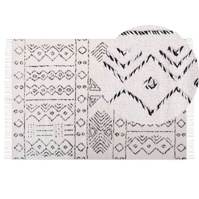 Wool Area Rug 140x200cm White and Black