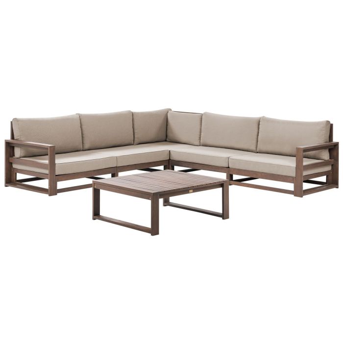 5 Seater Certified Acacia Wood Garden Corner Sofa Set Dark TIMOR II