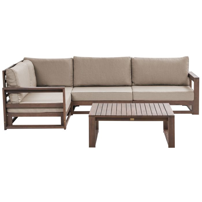 Right Hand 4 Seater Certified Acacia Wood Garden Corner Sofa Set Dark TIMOR II