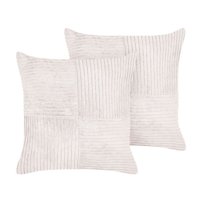 Set of 2 Corduroy Cushions 43x43cm Off - White