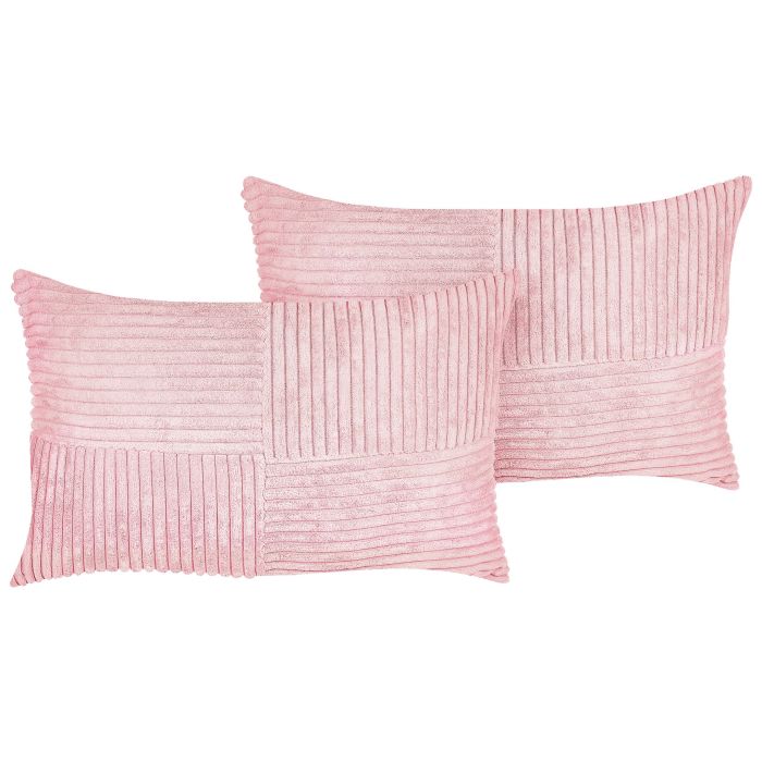 Set of 2 Corduroy Cushions 47x27cm Pink