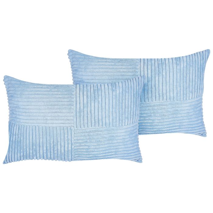 Set of 2 Corduroy Cushions 47x27cm Blue
