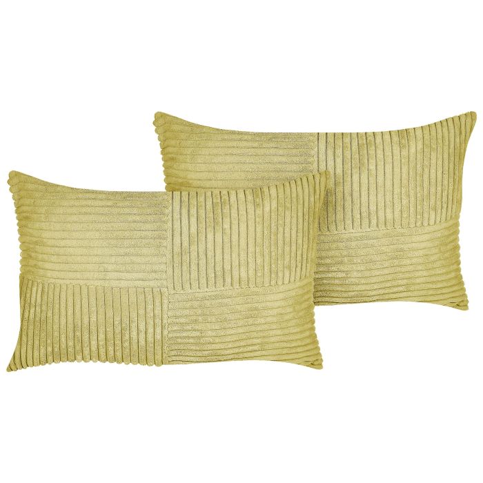 Set of 2 Corduroy Cushions 47x27cm Green