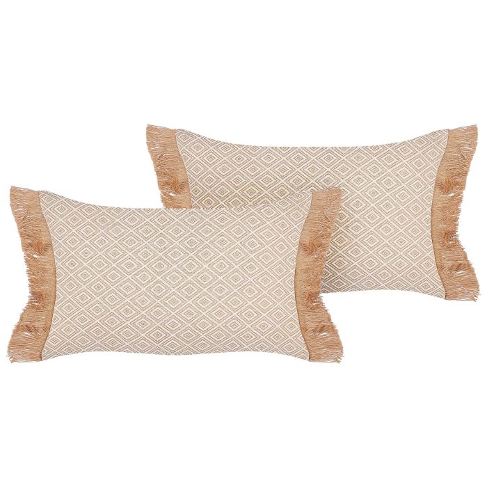 Set of 2 Cushions with Tassels 30x50cm Beige