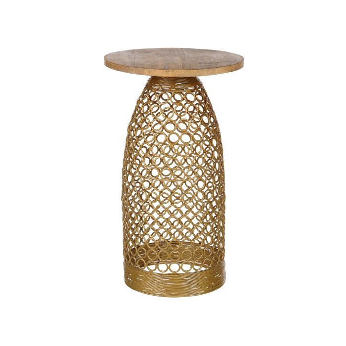 Wire Frame Mango Wood Side Table Light and Gold WAIHI