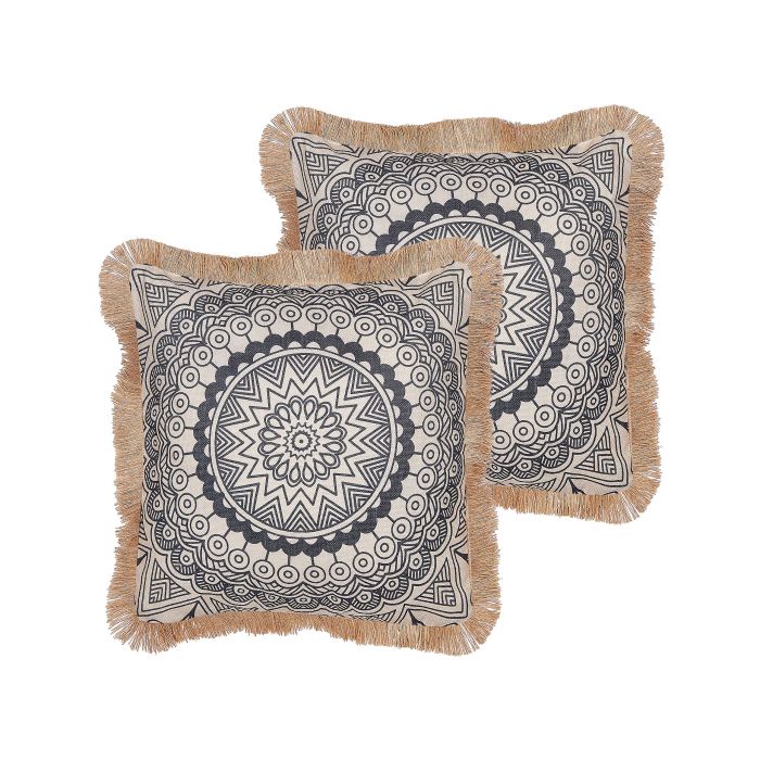 Set of 2 Cushions Boho Motif 45x45cm Black and Beige