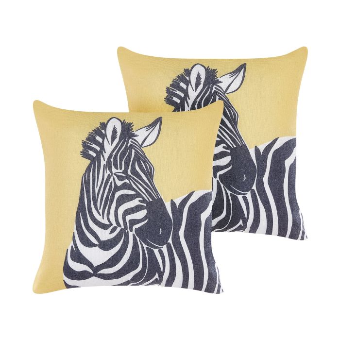 Set of 2 Decorative Cushions Zebra Motif 45x45cm Yellow