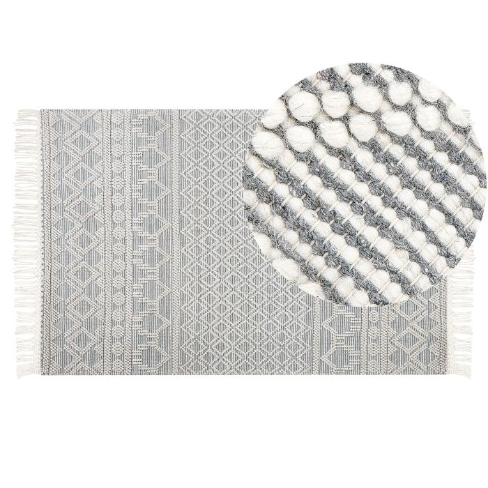 Wool Area Rug with Geometric Pattern 160x230cm Beige and Grey