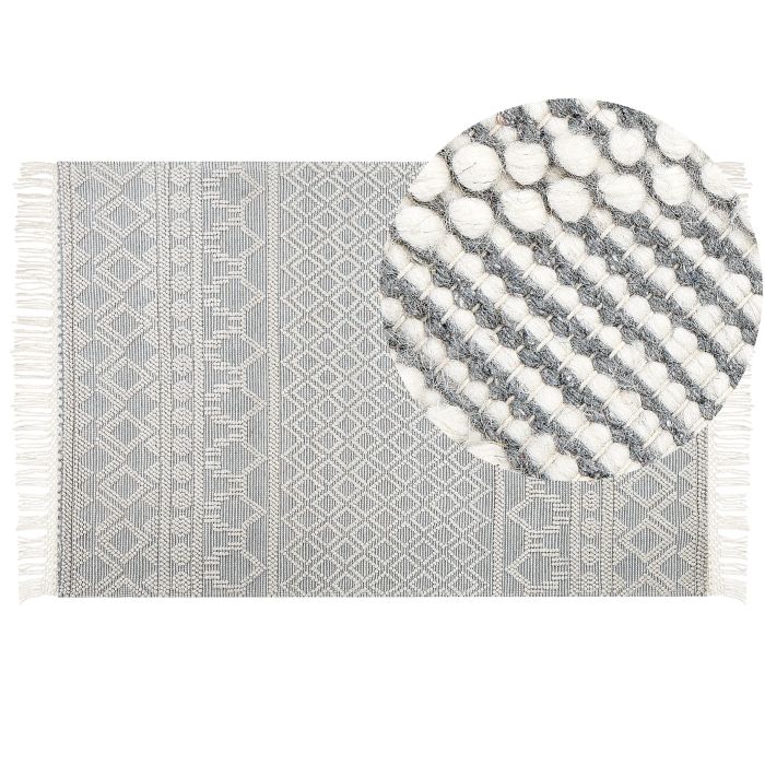 Wool Area Rug with Geometric Pattern 200x300cm Beige and Grey