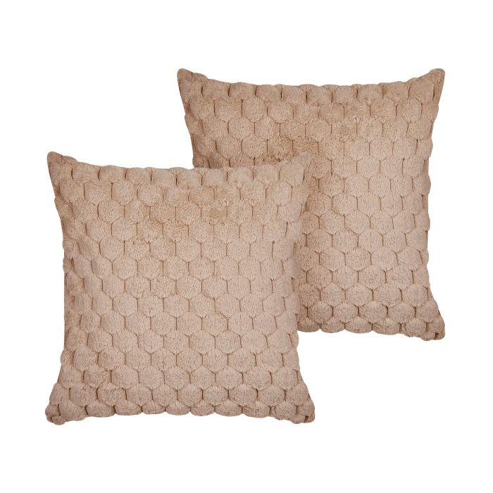 Set of 2 Faux Fur Cushions 43x43cm Sand Beige