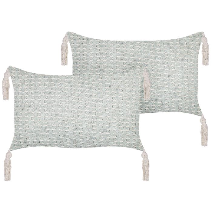 Set of 2 Cushions Geometric Pattern with Tassels 25x45cm Mint Green