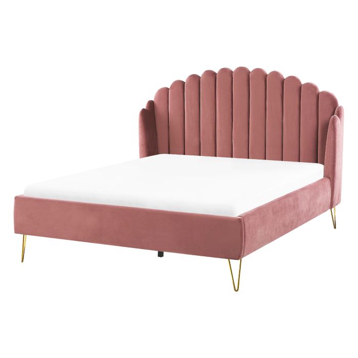 Velvet EU Double Size Bed Pink AMBILLOU