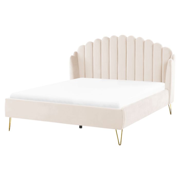 Velvet EU King Size Bed Beige AMBILLOU