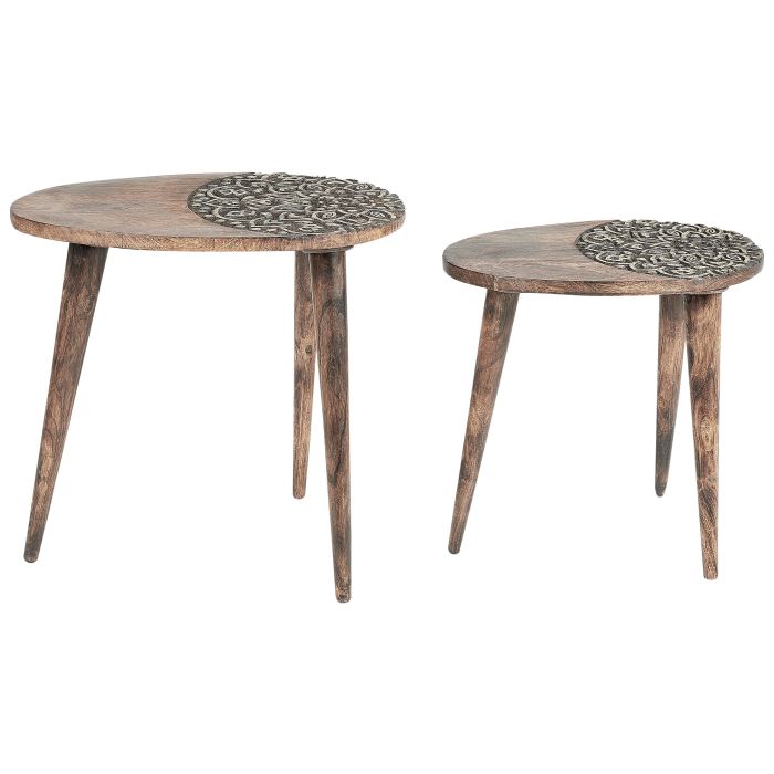 Set of 2 Mango Wood Side Tables Dark KHETUA