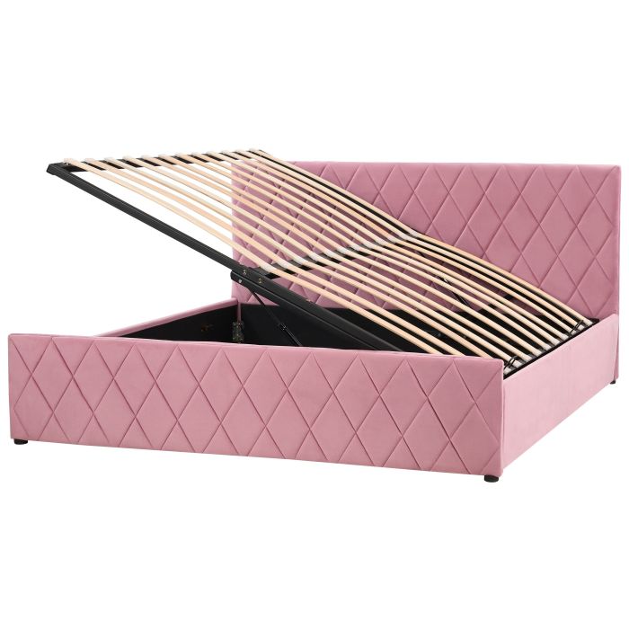 Velvet EU Super King Size Ottoman Bed Pink ROCHEFORT