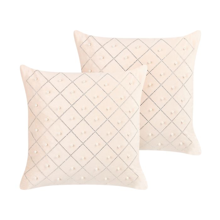 Set of 2 Velvet Cushions 45x45cm Beige