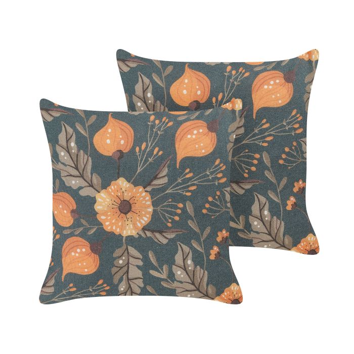 Set of 2 Cushions Floral Pattern 45x45cm Multicolour