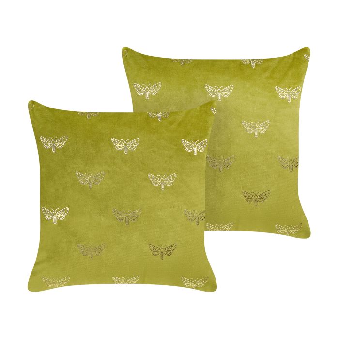 Set of 2 Velvet Cushions Butterfly Pattern 45x45cm Light Green