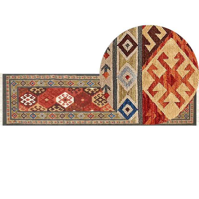 Wool Kilim Area Rug 80x300cm Multicolour