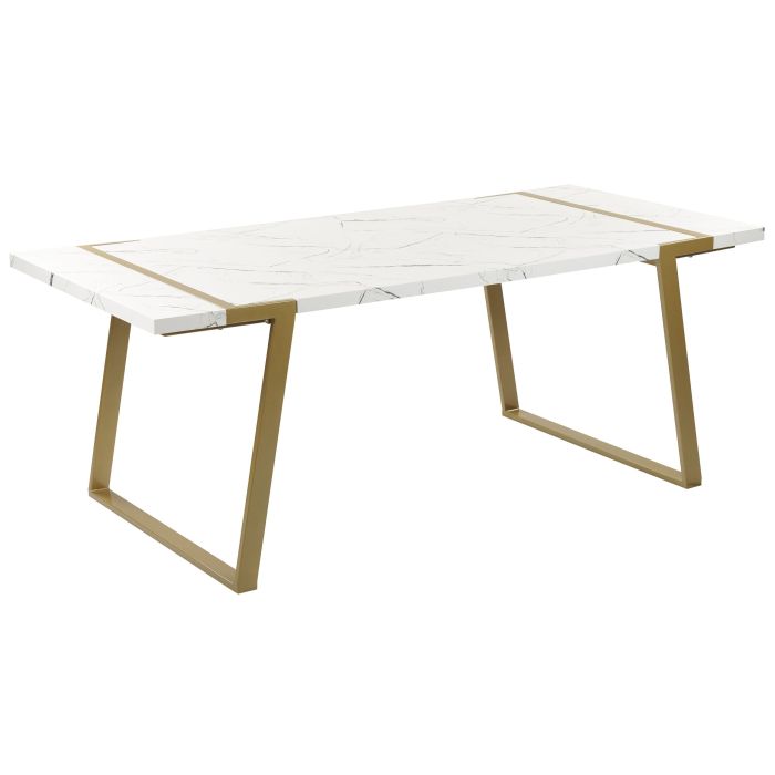 Dining Table 90 x 200 cm Marble Effect and Gold MARTYNIKA
