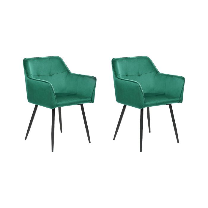 Set of 2 Velvet Dining Chairs Emerald Green JASMIN