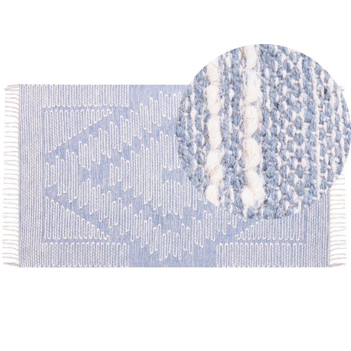 Cotton Area Rug 80x150cm Blue and White