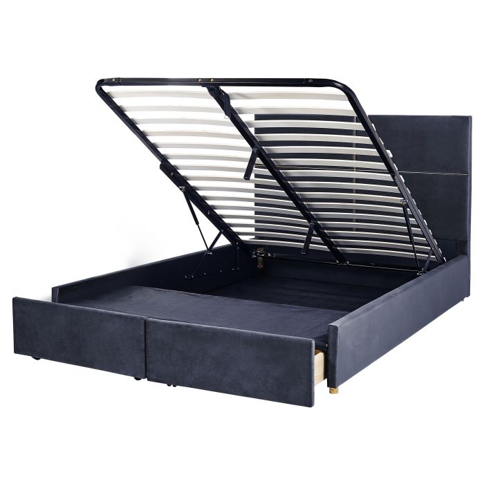 Velvet EU King Size Ottoman Bed with Drawers Black VERNOYES