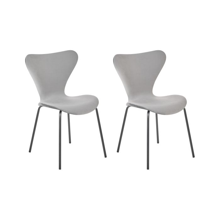 Set of 2 Velvet Dining Chairs Light Grey and Black BOONVILLE